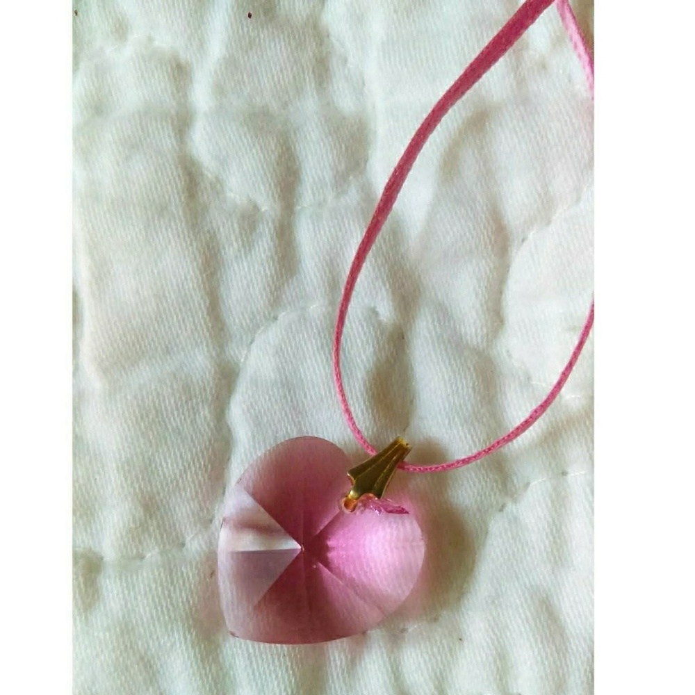 Pink Faceted Glass Heart Pendant Necklace